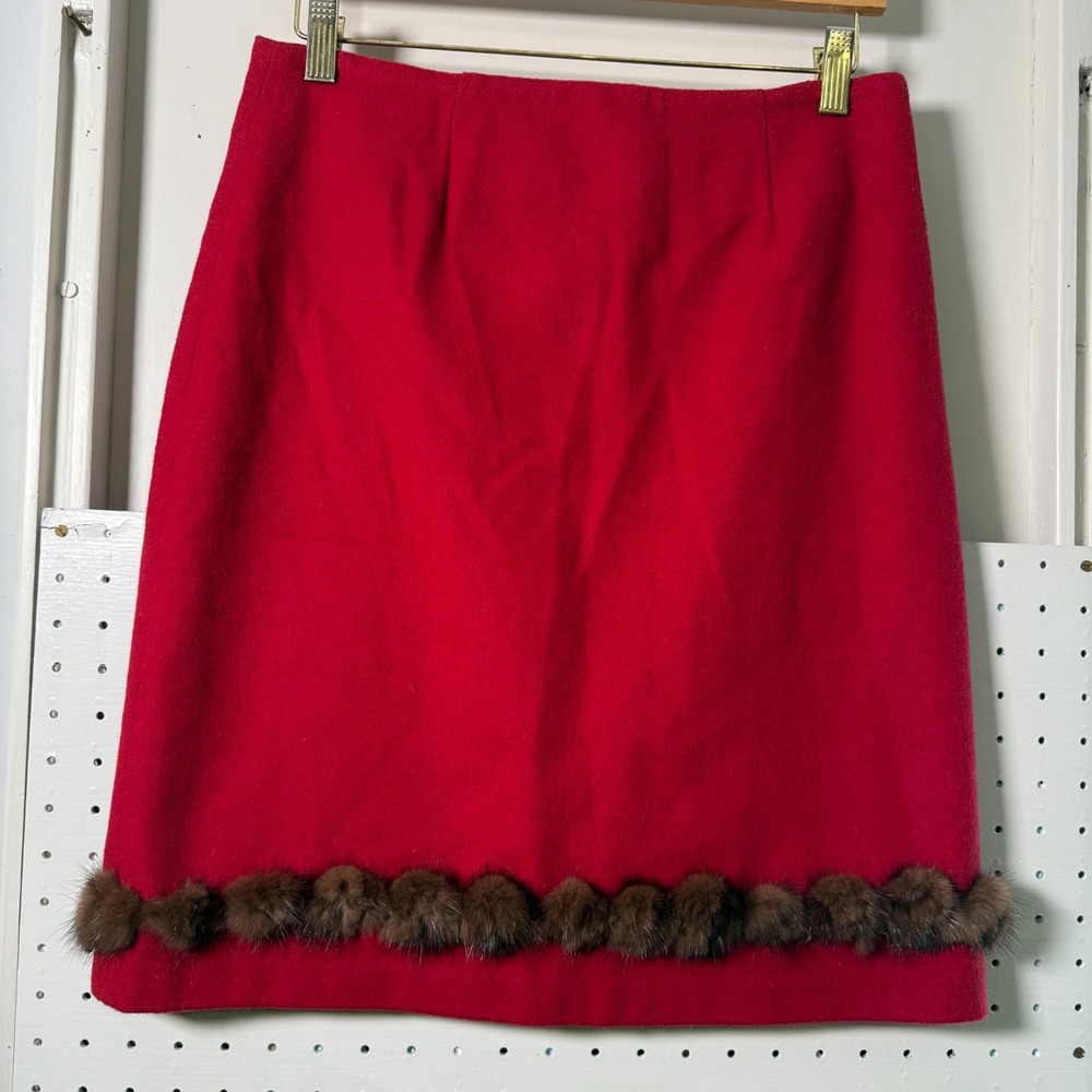 Skirtin Around Mink Trim A-Line Skirt Women's Red 100% Wool Lined USA Made 4 VTG